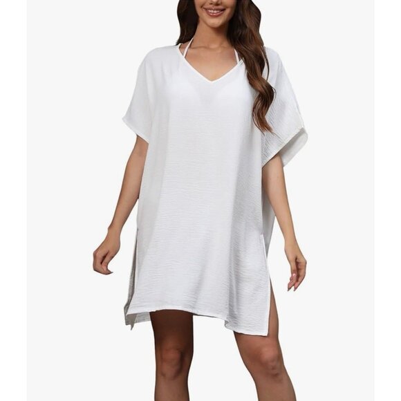 NEW! Victoria’s Secret Swim Coverup V Neck White SZ OS - Picture 3 of 10